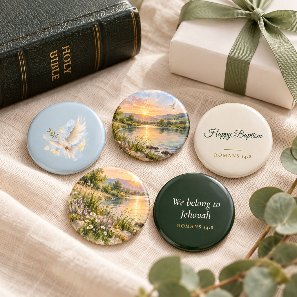 Happy Baptism Watercolor Pin Set (5 Pins) shown in a lifestyle setting