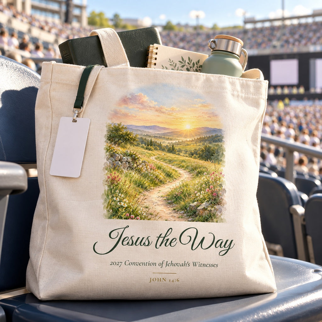 Jesus the Way 2027 Watercolor Tote Bag shown in a lifestyle setting