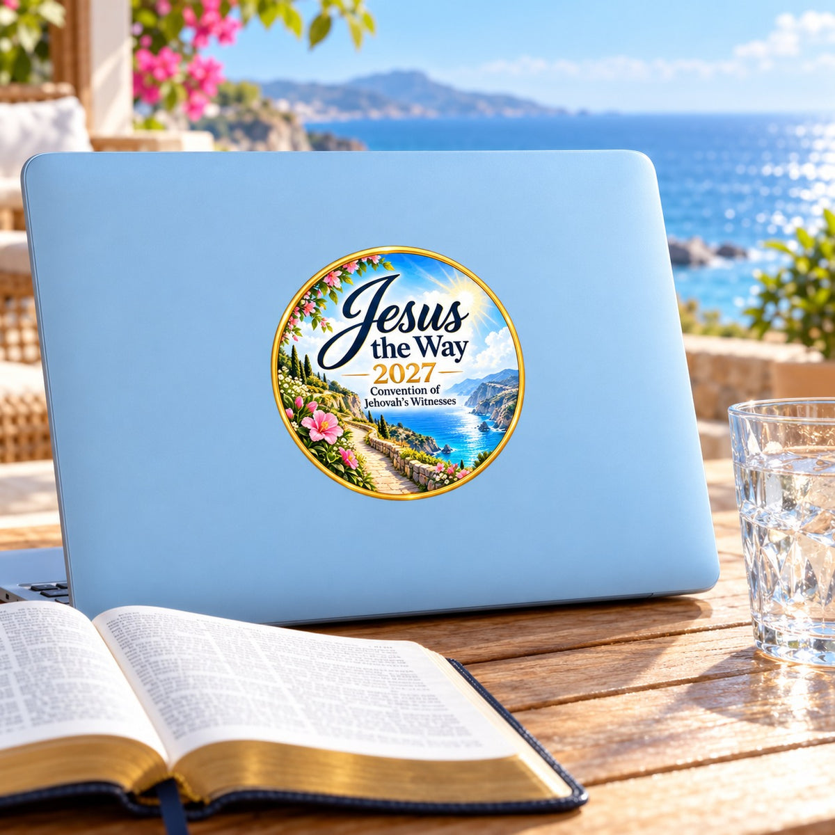 Jesus the Way 2027 Convention Sticker – Coastal Path shown in a lifestyle setting