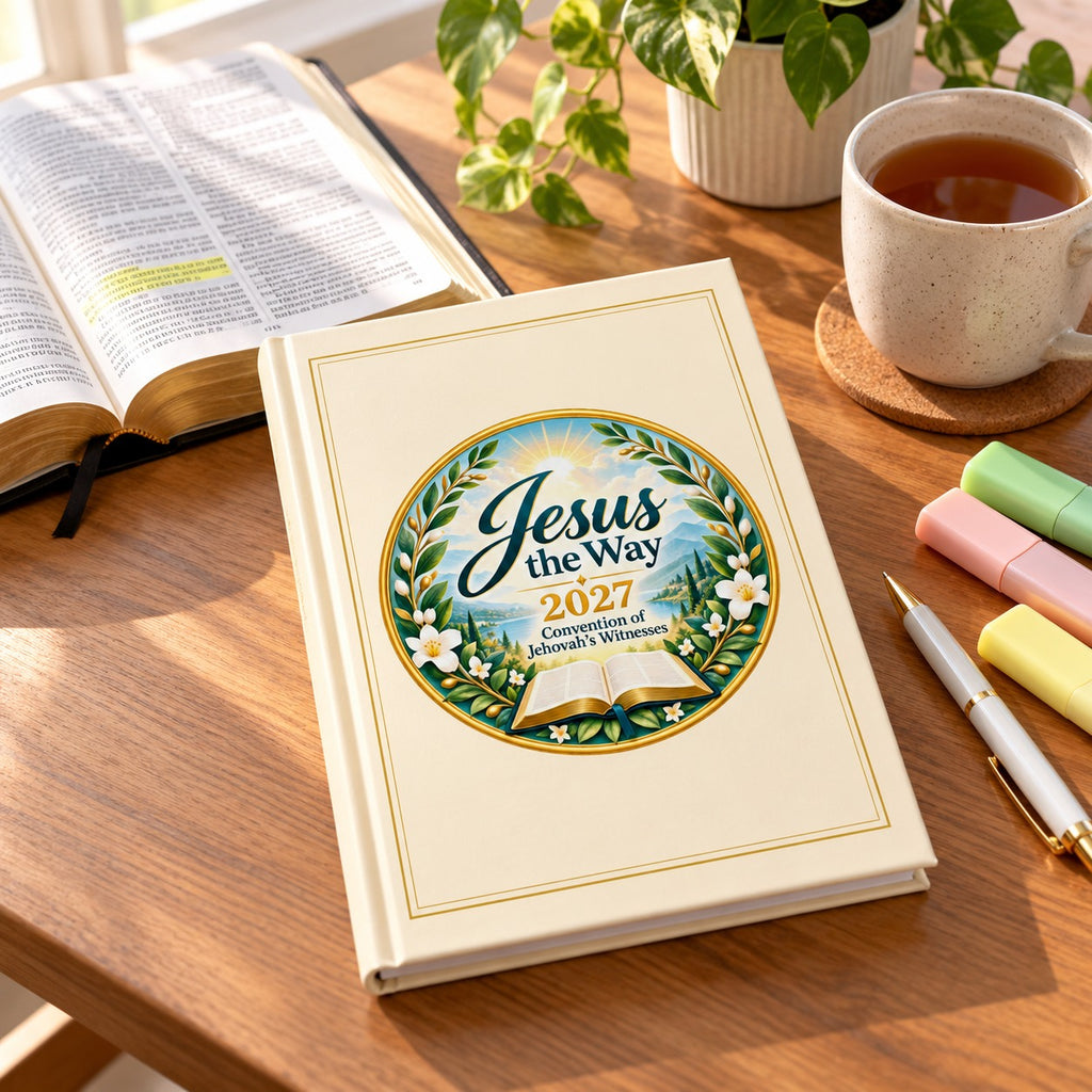 Jesus the Way 2027 Convention Journal – Open Bible shown in a lifestyle setting