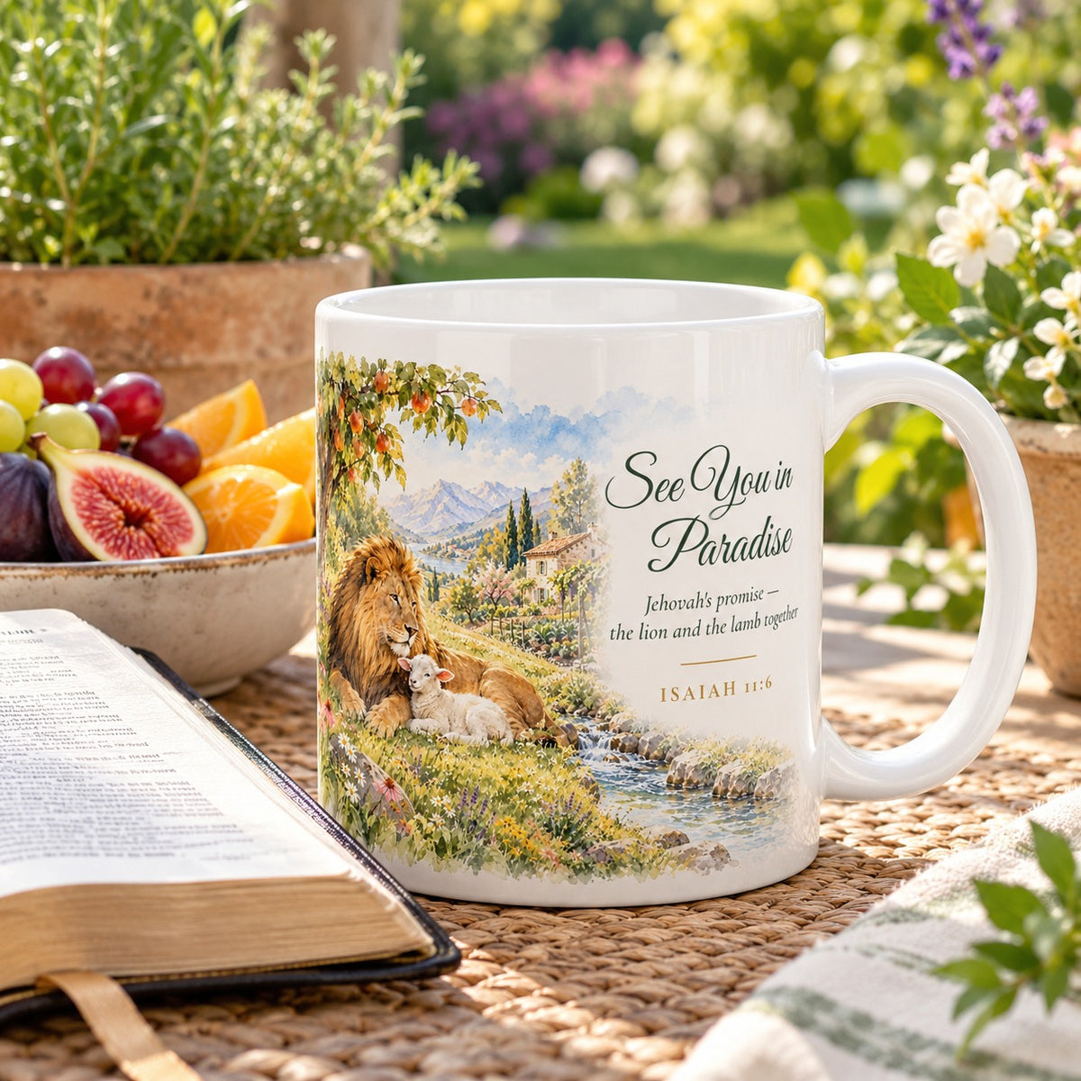 See You in Paradise Watercolor Mug shown in a lifestyle setting