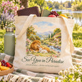 See You in Paradise Watercolor Tote Bag shown in a lifestyle setting