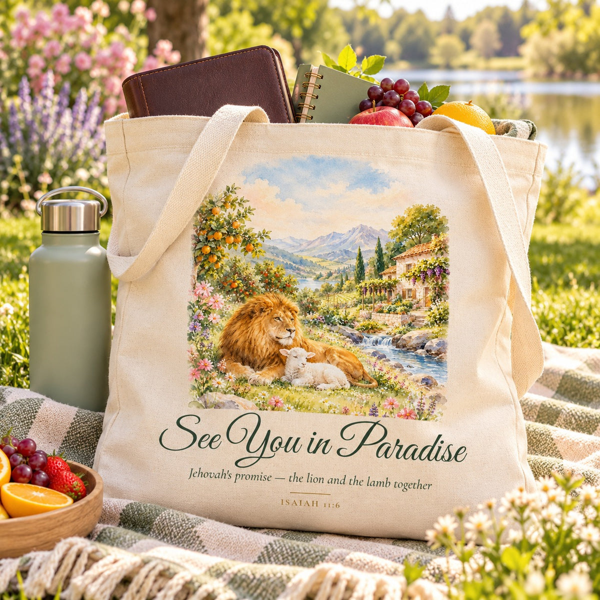 See You in Paradise Watercolor Tote Bag shown in a lifestyle setting