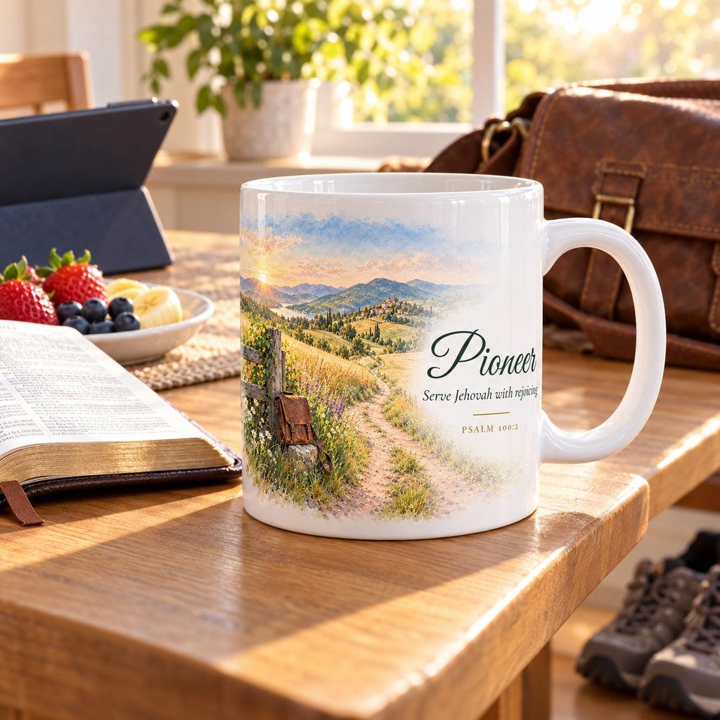 Pioneer Watercolor Mug shown in a lifestyle setting
