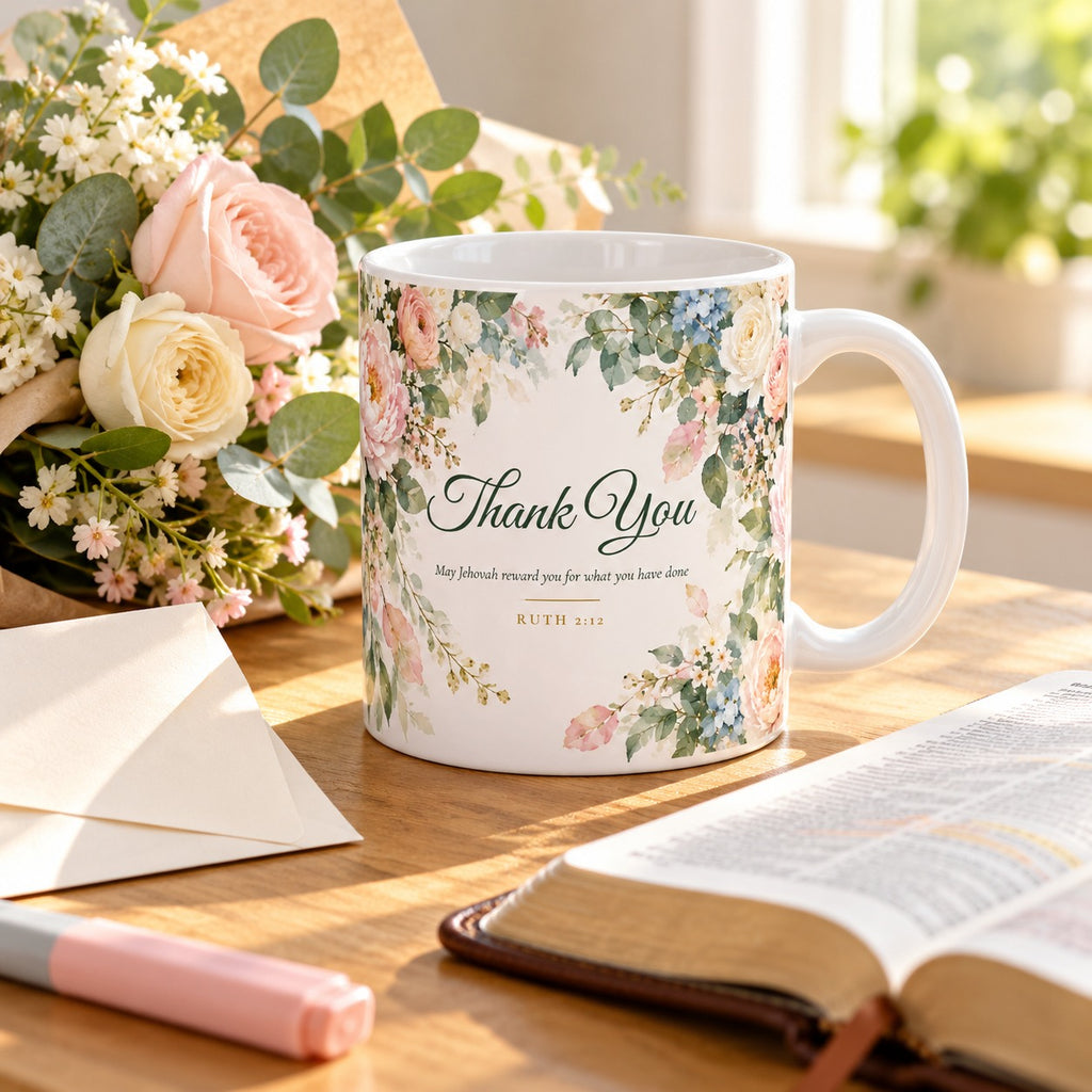 Thank You Watercolor Mug shown in a lifestyle setting