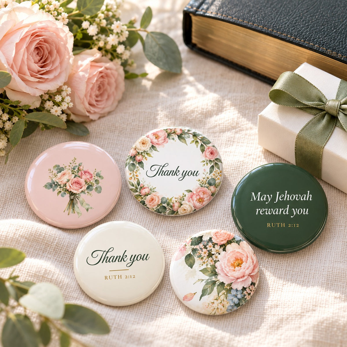 Thank You Watercolor Pin Set (5 Pins) shown in a lifestyle setting