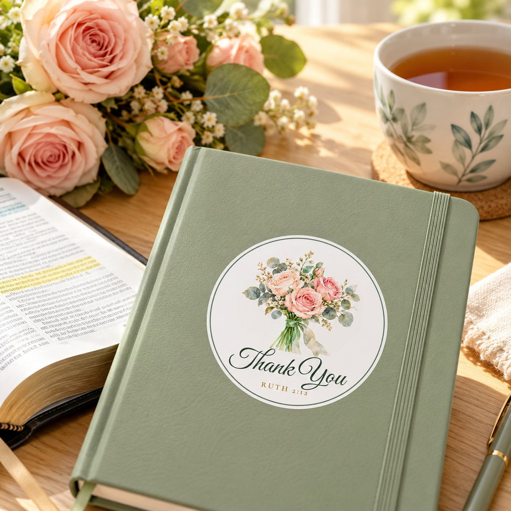Thank You Watercolor Sticker shown in a lifestyle setting